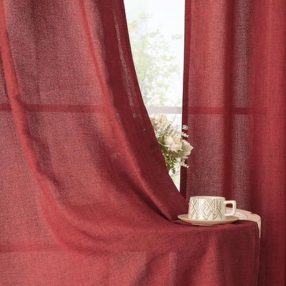 YoungsTex Burgundy Red Linen Curtains 102 Inch Length - Image 3