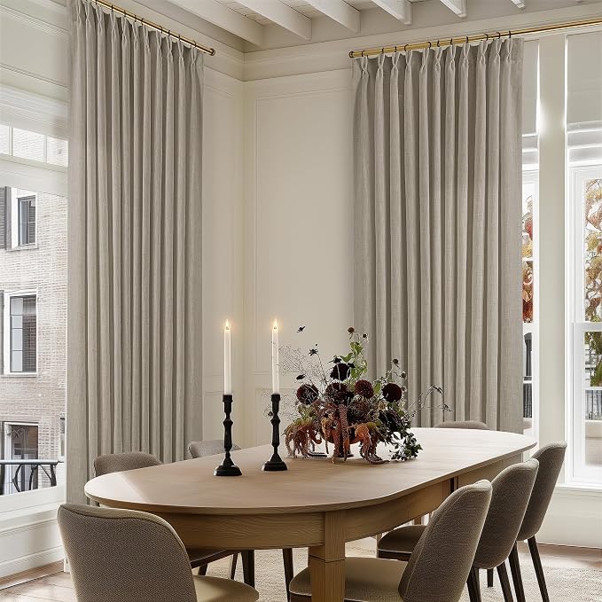 Burlywood Birch Linen Sheer Pleated Curtains 120 Inches Long 70 Inch Wide | by Twodrapes
