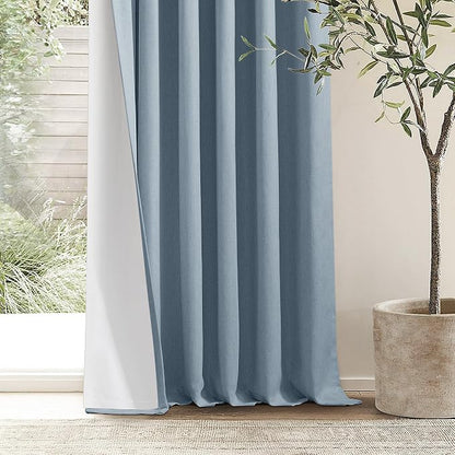 Dusty Blue Pinch Pleat 100% Blackout Linen Curtains 2 Layers 45 Inch Long | - Image 6