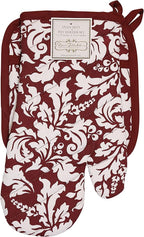 Yourtablecloth Set of Oven Mitt and Pot Holder or Oven Gloves-100% Cotton, High Heat Resistance, Superior Protection & Comfort–Elegant Design-Machine Washable-BlackBerry