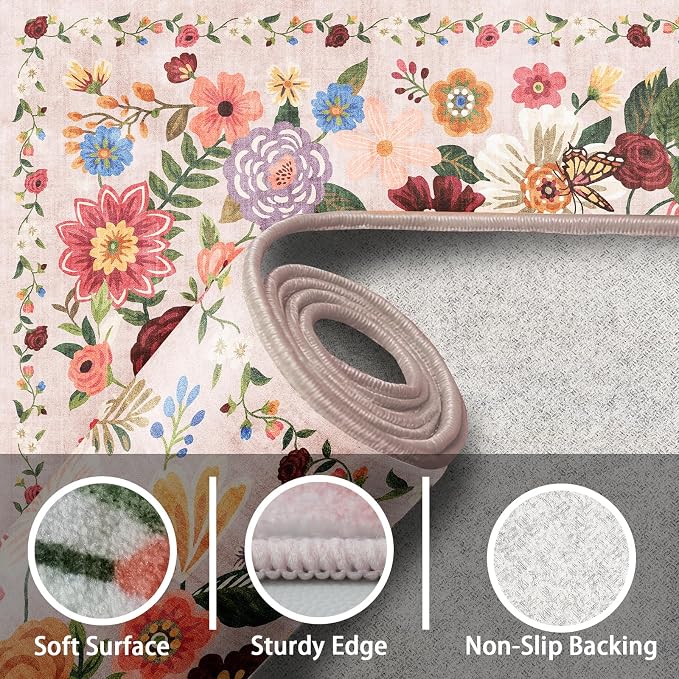 Blush Floral Hallway Runner Rug - Image 3