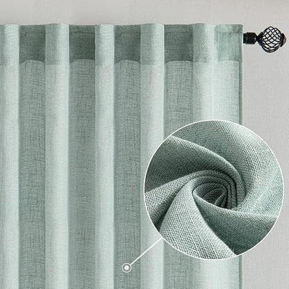 MIULEE Sea Green Linen Curtains 52x90 Inch Long - Image 2