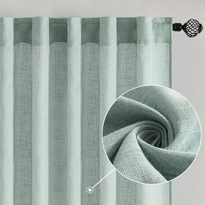 MIULEE Sea Green Linen Curtains 52x108 Inch Long - Image 2