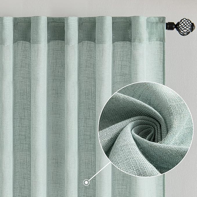 MIULEE Sea Green Linen Curtains 52x96 Inch Long Soft Thick Linen Textured | - Image 2
