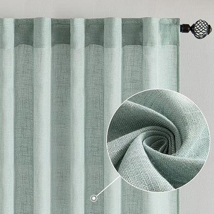 MIULEE Sea Green Linen Curtains 52x96 Inch Long Soft Thick Linen Textured | - Image 2