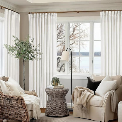 Beige White Pinch Pleated Linen 102 Inch Curtains 60 Inch Width | Linen Blend - Image 5