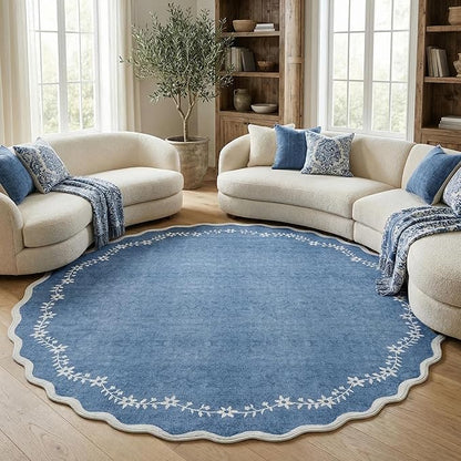 GarveeHome Large Round Rug 8ft Scalloped Washable Circle Living Room Rug | Soft by GarveeHome