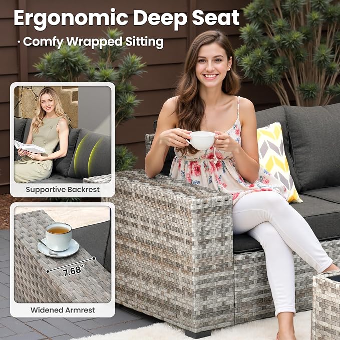 ovios 7 Pieces Patio Furniture Set, Outdoor Wicker Sectional Sofa - Image 5