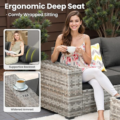 ovios 7 Pieces Patio Furniture Set, Outdoor Wicker Sectional Sofa - Image 5