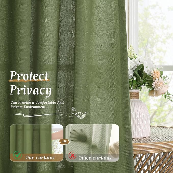 Short Olive Green Linen Curtains 48 Inch - Image 5
