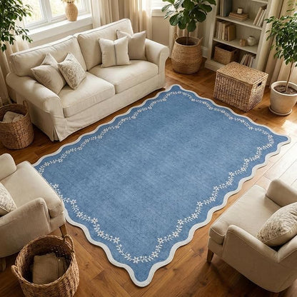 GarveeHome 4x6 Scalloped Washable Area Rug Blue Nursery Kids Bedroom Rug | Soft - Image 4