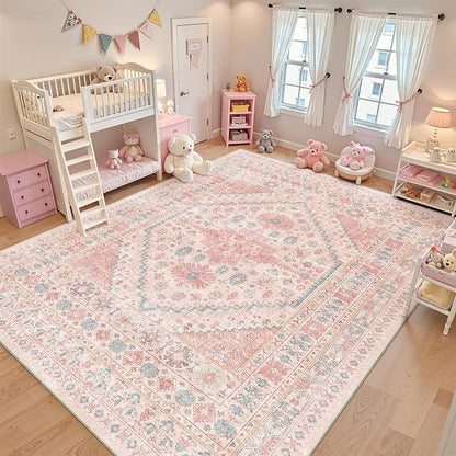 Pink Rugs for Bedroom-9x12 Area Rugs for Living Room, Girls Room | Washable by Zesthome