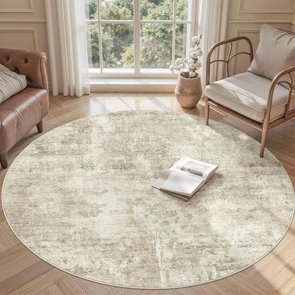 Soalmost Abstract 6x6 Round Rug 6ft Circle Living Room Rugs, Low Pile Stain by Soalmost