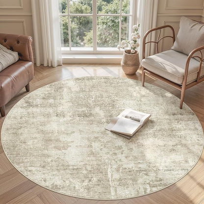 Soalmost Abstract 5x5 Round Rug 5ft Circle Living Room Rugs, Low Pile Stain by Soalmost