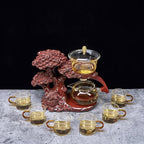 Glass Teapot Set with Infuser Semi Automatic Tea Set Magic Teapot (Tree - red)