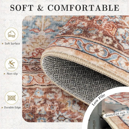 5x7 Area Rugs - Washable Vintage Retro Living Room Rug, Soft Ultra Thin Non - Image 6