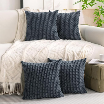 Set of 4 Grey Blue Decorative Throw Pillow Covers 22x22 Inch Corduroy Pillow - Image 2