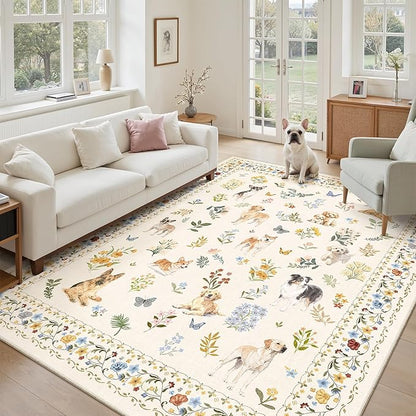Soalmost Dog 6x9 Area Rugs for Living Room, Washable Animal Soft Rug Beige | by Soalmost