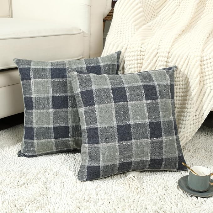 Stellhome Pack of 2 Linen Buffalo Check Throw Pillow Covers, Farmhouse Plaid by Stellhome