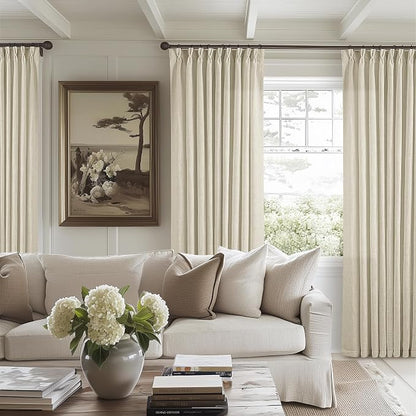 60 Inch Width 90 Inches Long Linen Pinch Pleated Curtains 1 Panel | Light by Twodrapes