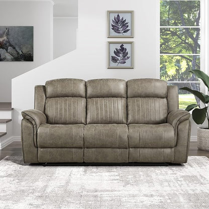 Lexicon 83.5" W Manual Double Reclining Sofa, Polished Microfiber Recliner Sofa by Lexicon