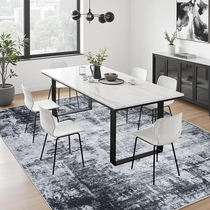 Area Rug Living Room: 4x4 Modern Washable Soft Carpet Dark Black | - Image 4