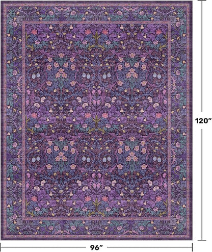 Dark Purple Living Room Rug 8x10, Vintage Violet Floral Area Rugs - Image 2