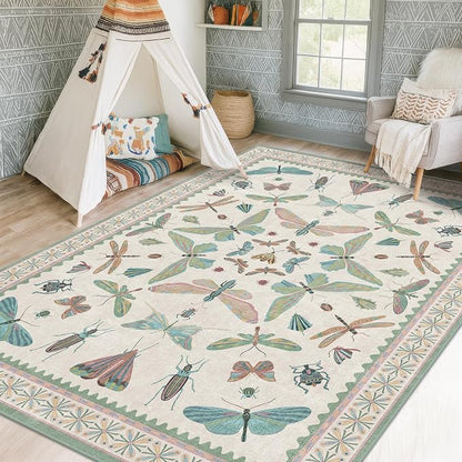 5x7 Pink and Green Nursery Rug by HazoHaus