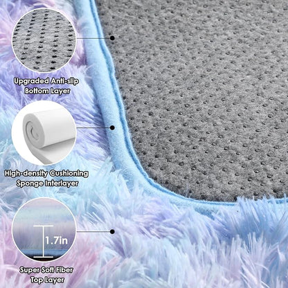 Rainbow Rugs for Girls Bedroom, 5x8 Fluffy Bedside Throw Area Rug, Soft Plush - Image 4