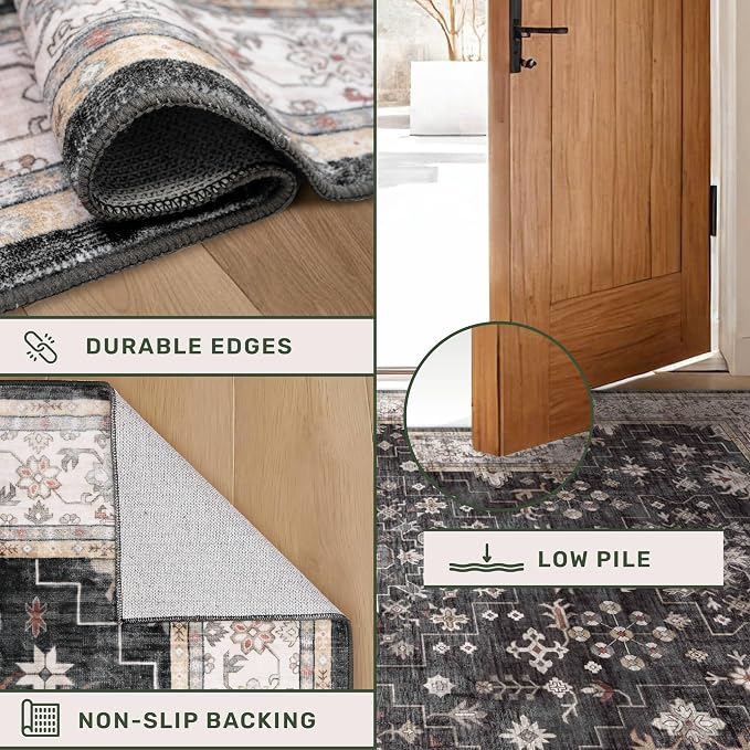 Black Boho Washable Entry Rug, 3x4 Rugs - Image 5