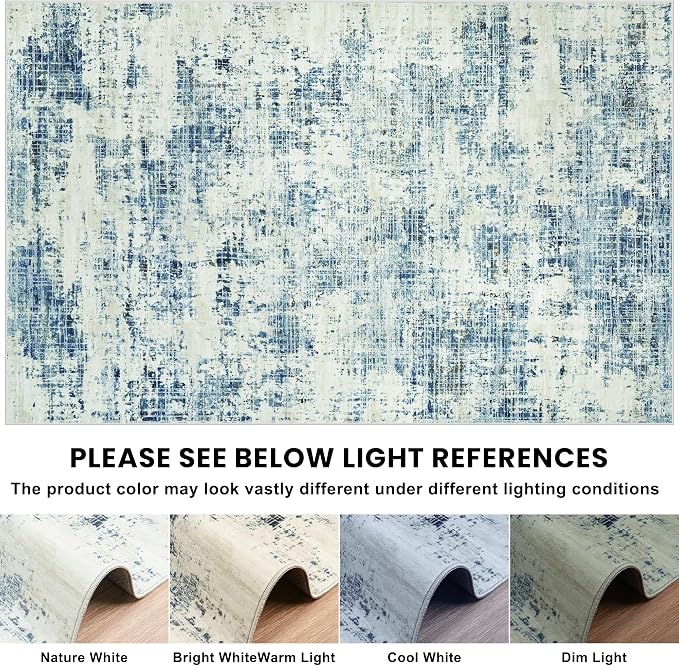10x14 Washable Area Rug for Living Room Bedroom: Non-Slip Modern Blue Gray | - Image 8
