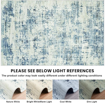 6x9 Washable Area Rug for Living Room Bedroom: Non-Slip Modern Blue Gray | - Image 8