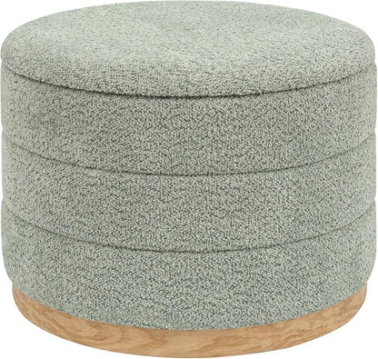 Round Storage Ottoman with Tray Lid, Folding Chenille Fabric Footrest with by ZOLANOful