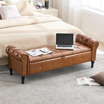 Storage Bench for Bedroom, Faux Leather 67" End of Bed Bench, King Size Bench - Image 3