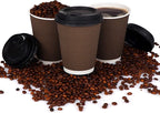 Promora Brown Disposable Coffee Cups With Lids 12 oz, Premium Insulated Paper Ripple Cups for Hot Coffee, Paper Cups 12 oz Coffee Cups 12 oz, Paper Coffee Cup with Lids (80 Pack)
