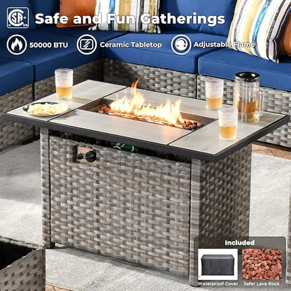 ovios 13 Pieces Patio Furniture Set, Outdoor Wicker Sectional Sofa - Image 7