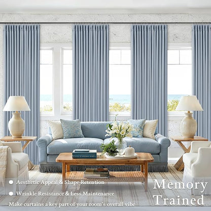 100 Inch Blackout Pinch Pleated Thick Linen Curtains 2 Panel Set | 100% Black - Image 2