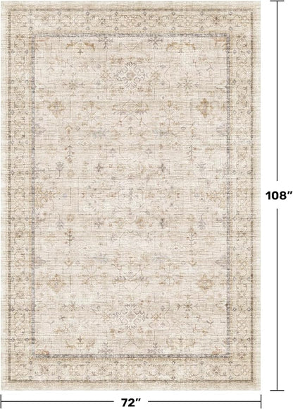 Washable Ivory 6x9 Living Room Rug, Non Slip Dinning Rugs - Image 2