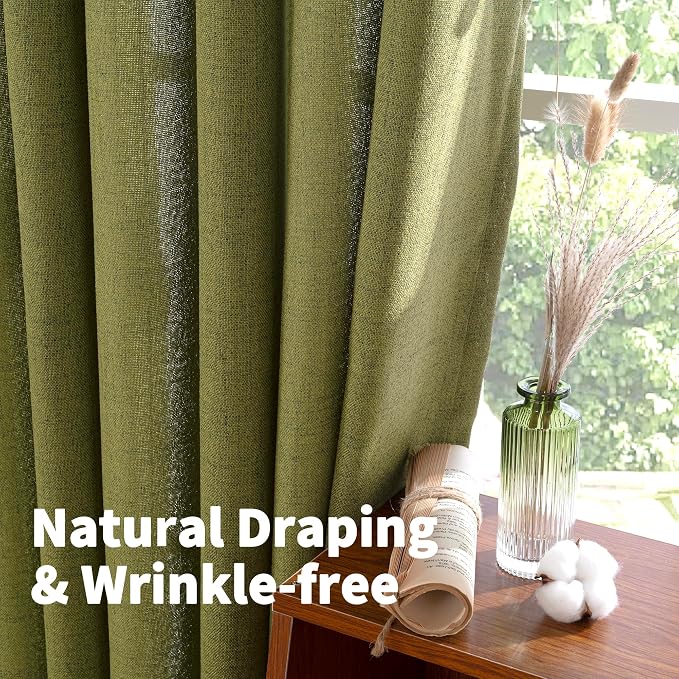 YoungsTex Olive Green Linen Curtains 63 Inches Length - Image 5