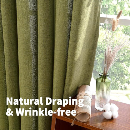 YoungsTex Olive Green Linen Curtains 63 Inches Length - Image 5