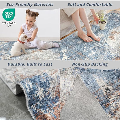 3x8 Washable Hallway Runner – Non-Slip Abstract Modern Neutral Wide Carpet - Image 5