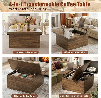 HUAHUU 31.5" Lift Top Coffee Table, 4 in 1 Square Coffee Table - Image 3