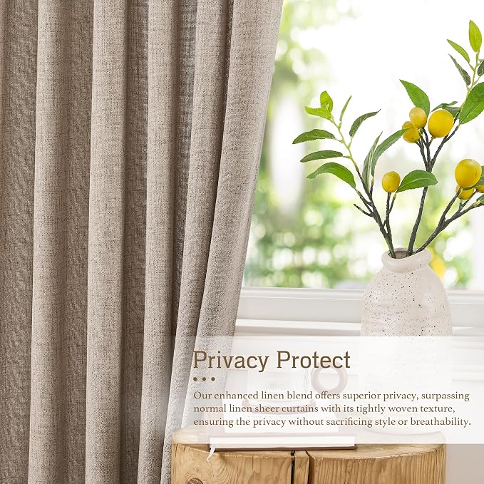 RYB HOME Sheer Curtains 102 inches, Extra Long Floor to Ceiling Curtains | Half - Image 2
