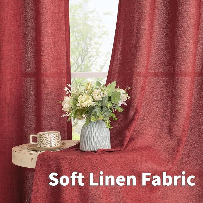 YoungsTex Burgundy Red Linen Curtains 80 Inch Length - Image 6