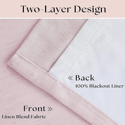 Light Pink 100% Black Out Pinch Pleat Linen 108 Inch Curtains | Black Out - Image 4