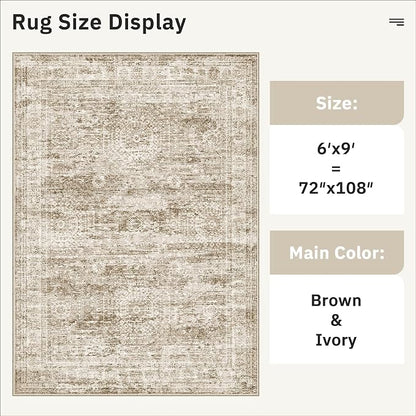 Soalmost 6x9 Area Rug for Living Room Washable Rugs Non-Slip Brown | Low-Pile - Image 5