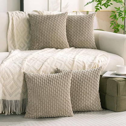 Set of 4 Taupe Decorative Throw Pillow Covers 18x18 Inch Corduroy Pillow Covers - Image 9