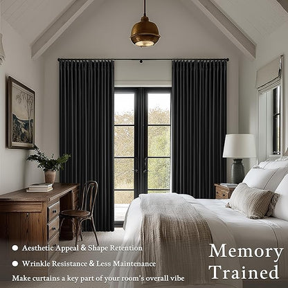 Black 84 Inch Pinch Pleated 100% Blackout Curtains - Image 6