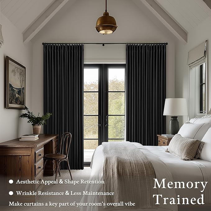 Black 90 Inch Pinch Pleated 100% Blackout Curtains - Image 5