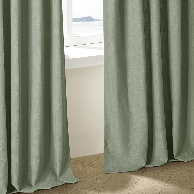 Pinch Pleated Sage Green Thick Linen Curtains 96 Inch Length 2 Panels Set | - Image 8